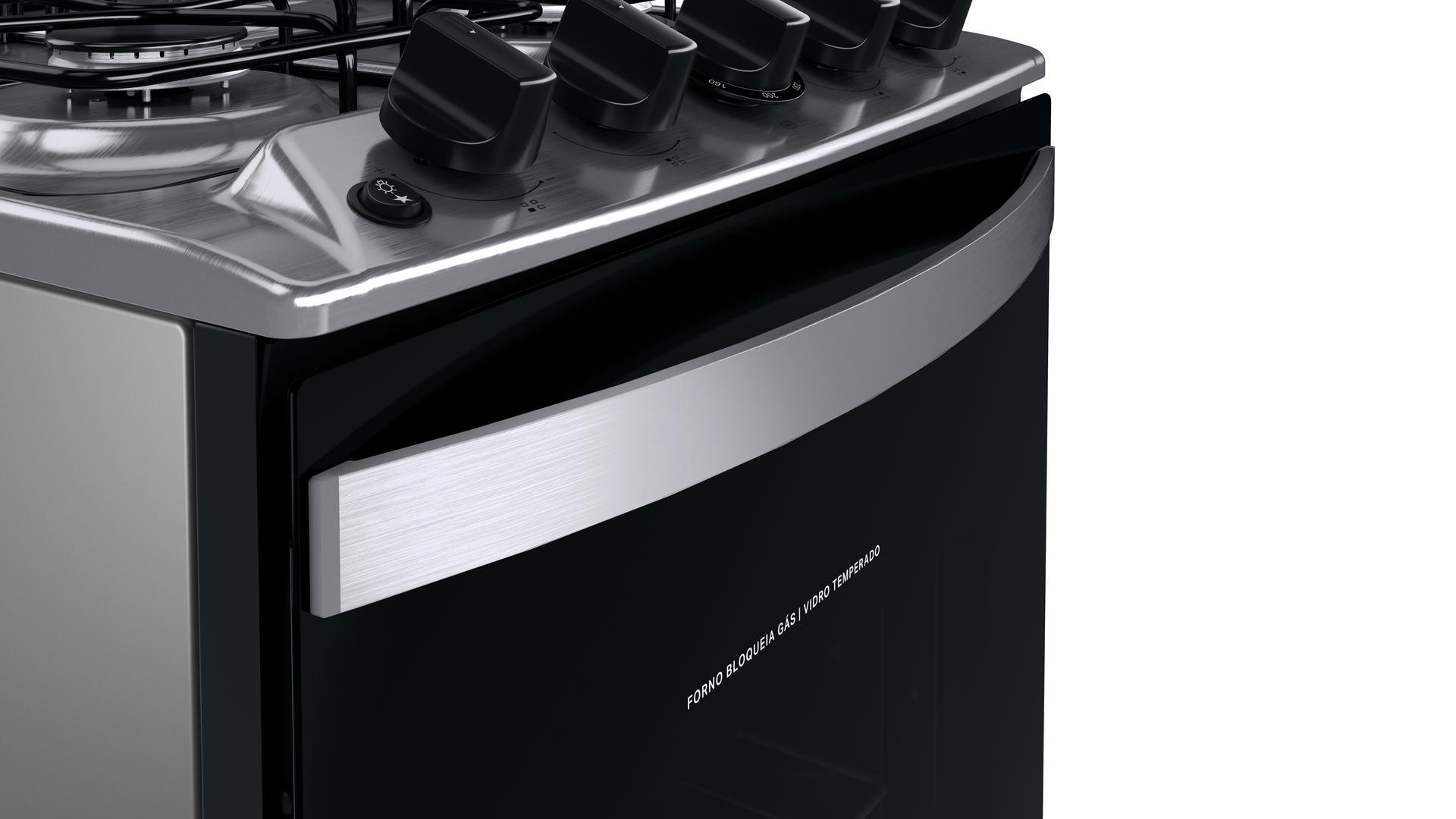 Fogão 4 Bocas Brastemp BFO4NBR Piso Duas Prateleiras com Alturas Ajustáveis Inox Bivolt