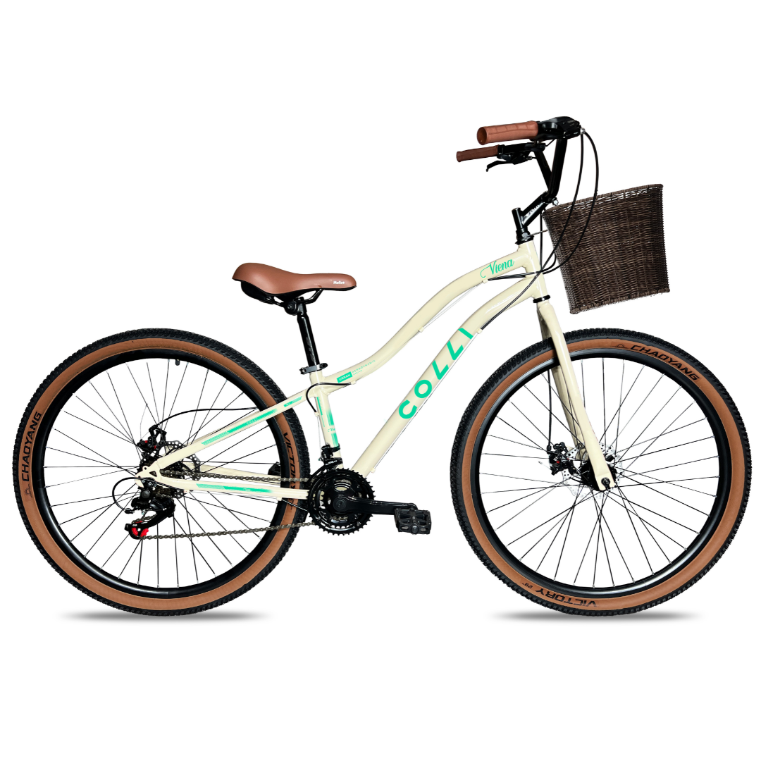 Bicicleta Colli Viena Aro 29 Freio a Disco 21 Velocidades com Cestinha Bege