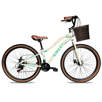Bicicleta Colli Viena Aro 29 Freio a Disco 21 Velocidades com Cestinha Bege