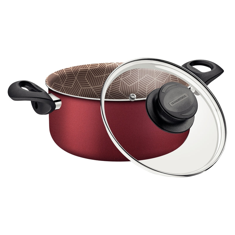 Panela Caçarola Tramontina Paris em Alumínio Starflon Max com Tampa de Vidro 28cm Vermelho