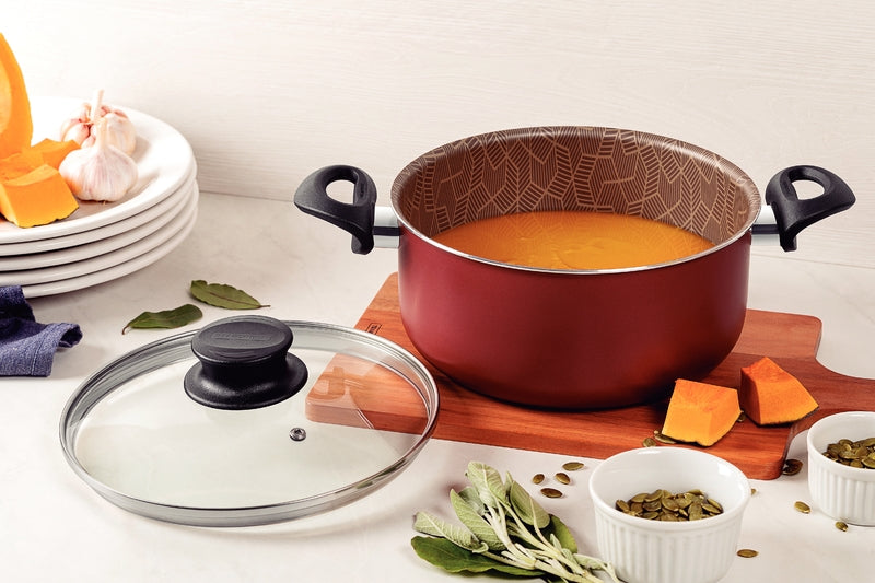 Panela Caçarola Tramontina Paris em Alumínio Starflon Max com Tampa de Vidro 28cm Vermelho