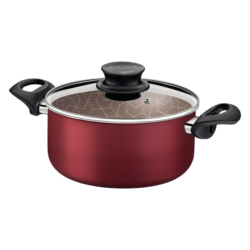 Panela Caçarola Tramontina Paris em Alumínio Starflon Max com Tampa de Vidro 28cm Vermelho