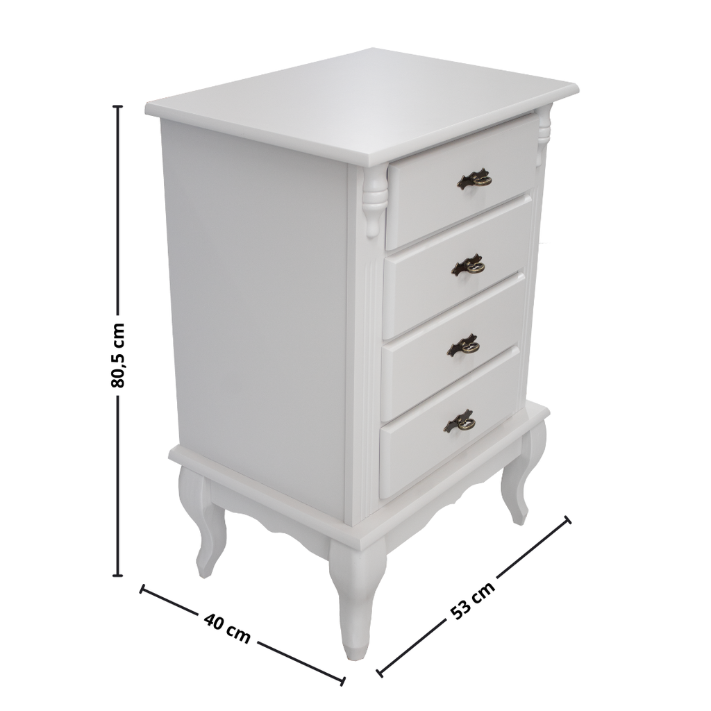 Mesa de Cabeceira Rústica Linz 60404 4 Gavetas Off White