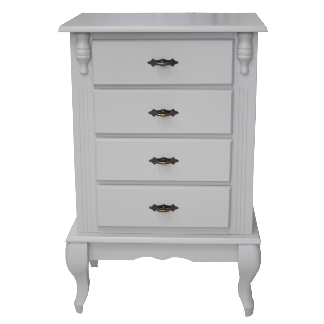 Mesa de Cabeceira Rústica Linz 60404 4 Gavetas Off White