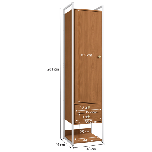 Armário Industrial Closet LI051 Kappesberg 48cm 1 Porta 2 Gavetas  Canela e Branco