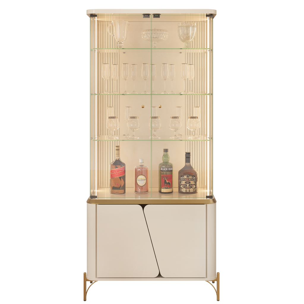 Cristaleira Liara DJ Móveis 80cm 4 Portas com LED Off White com Dourado