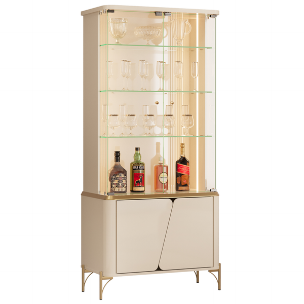Cristaleira Liara DJ Móveis 80cm 4 Portas com LED Off White com Dourado