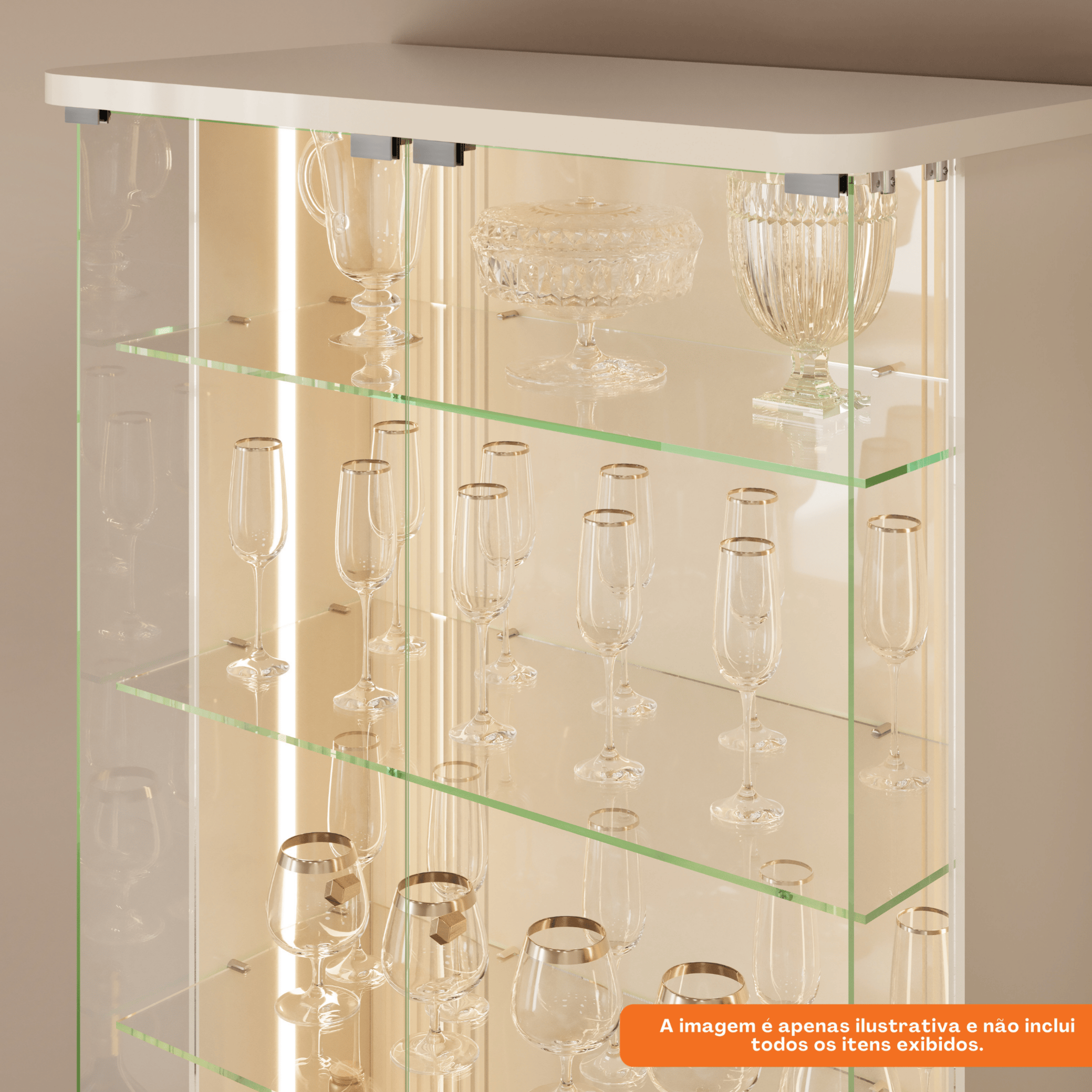 Cristaleira Liara DJ Móveis 80cm 4 Portas com LED Off White com Dourado