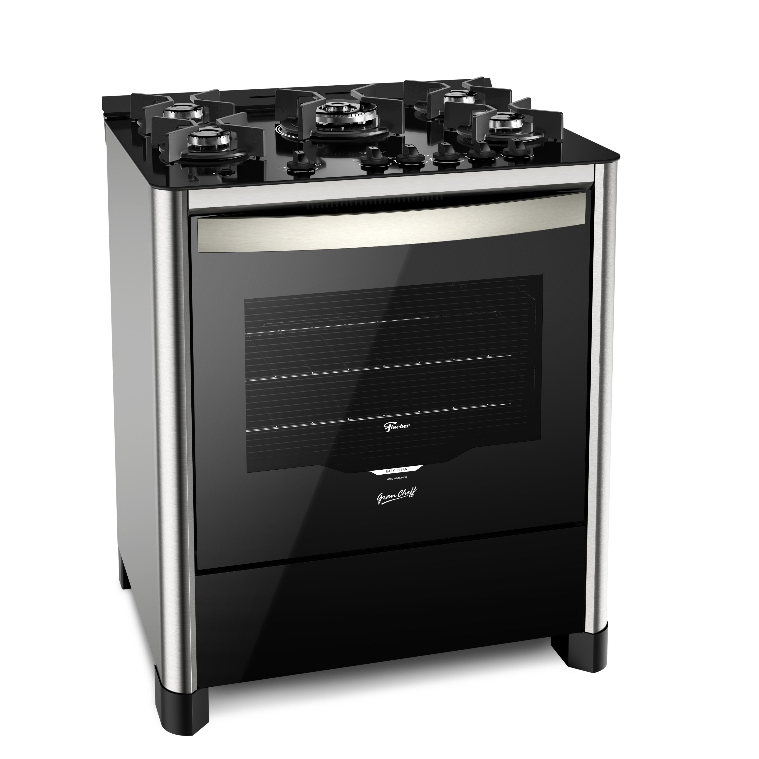Fogão 5 Bocas Fischer de Piso Gran Cheff Tripla Chama Mesa de Vidro Inox 220V
