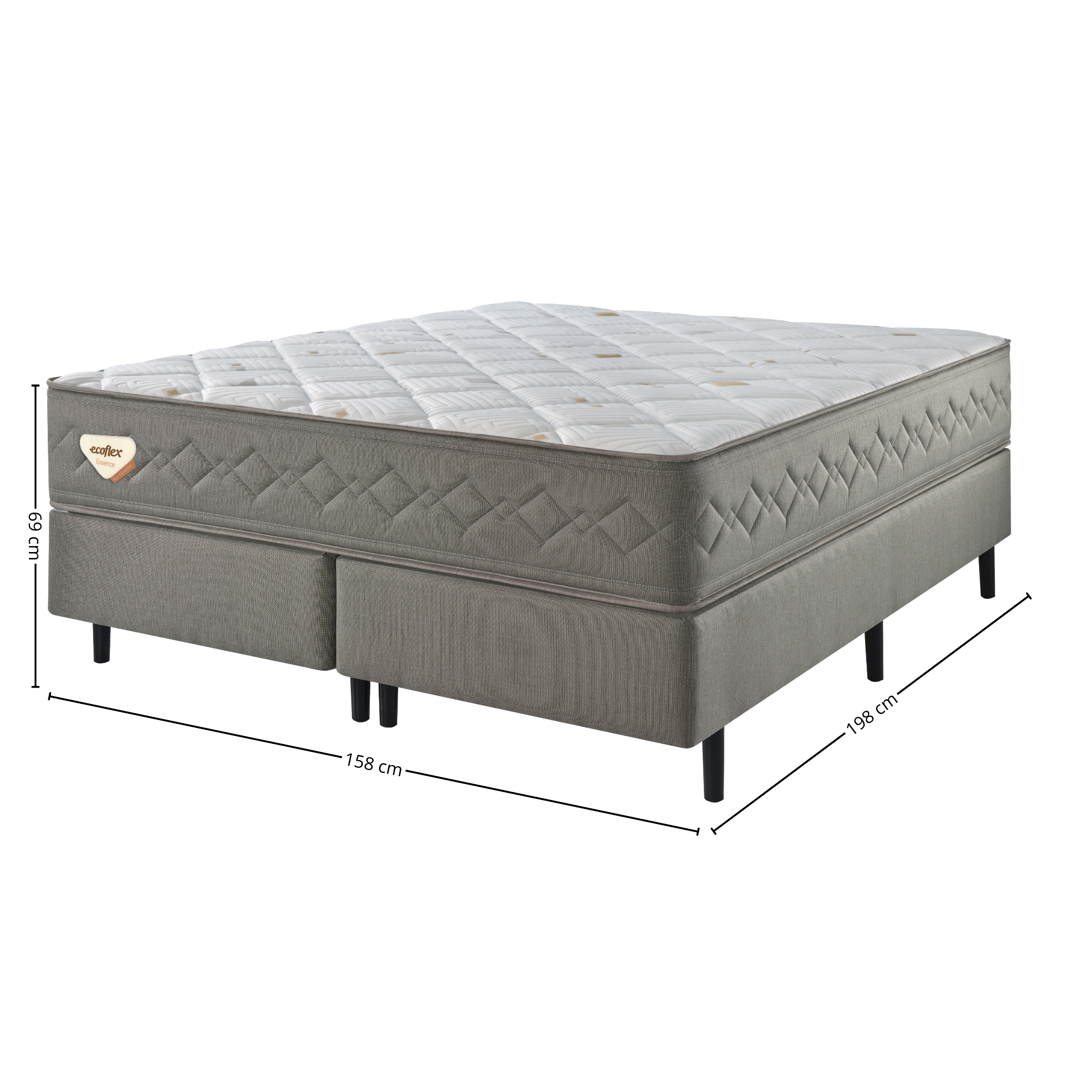 Conjunto Cama Box New 4 Estações Queen Ecoflex 158x198x69cm Molas Ensacadas Wide Chumbo