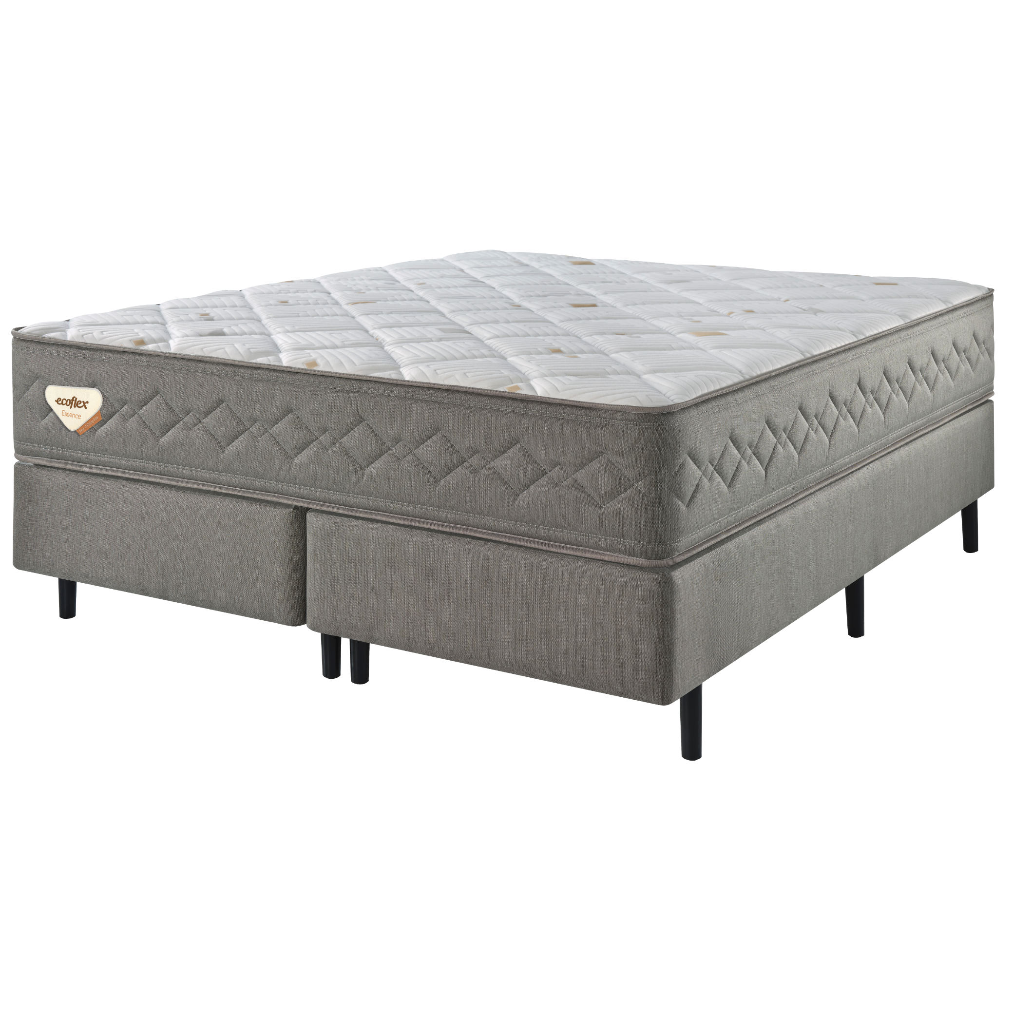 Conjunto Cama Box New 4 Estações Queen Ecoflex 158x198x69cm Molas Ensacadas Wide Chumbo