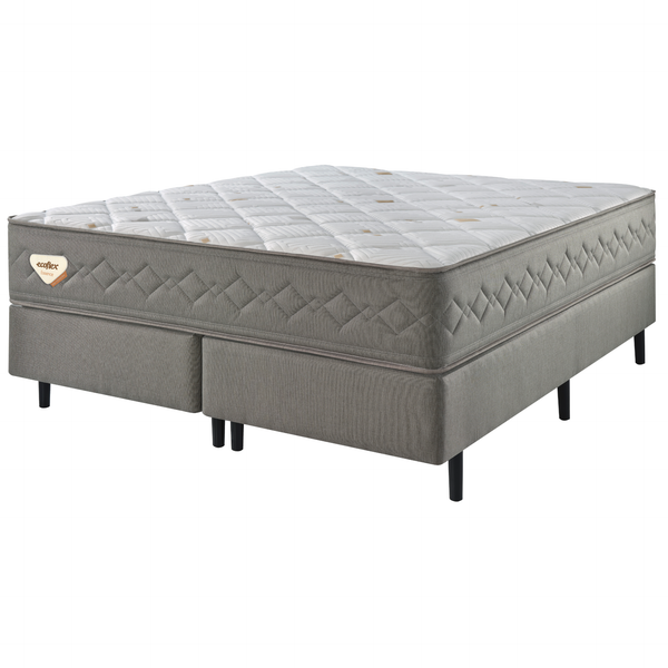 Conjunto Cama Box New 4 Estações Queen Ecoflex 158x198x69cm Molas Ensacadas Wide Chumbo