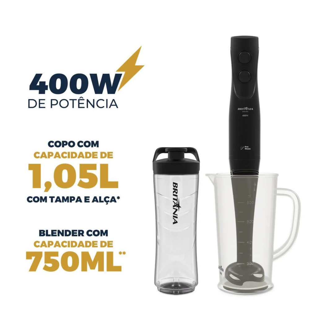 Mixer Britânia Blender 2 em 1 Turbo Preto 220V