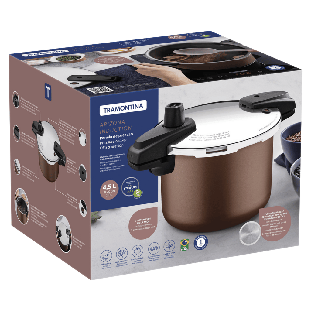 Panela de Pressão Tramontina 4,5L Arizona Indução Antiaderente Starflon Max Mocaccino