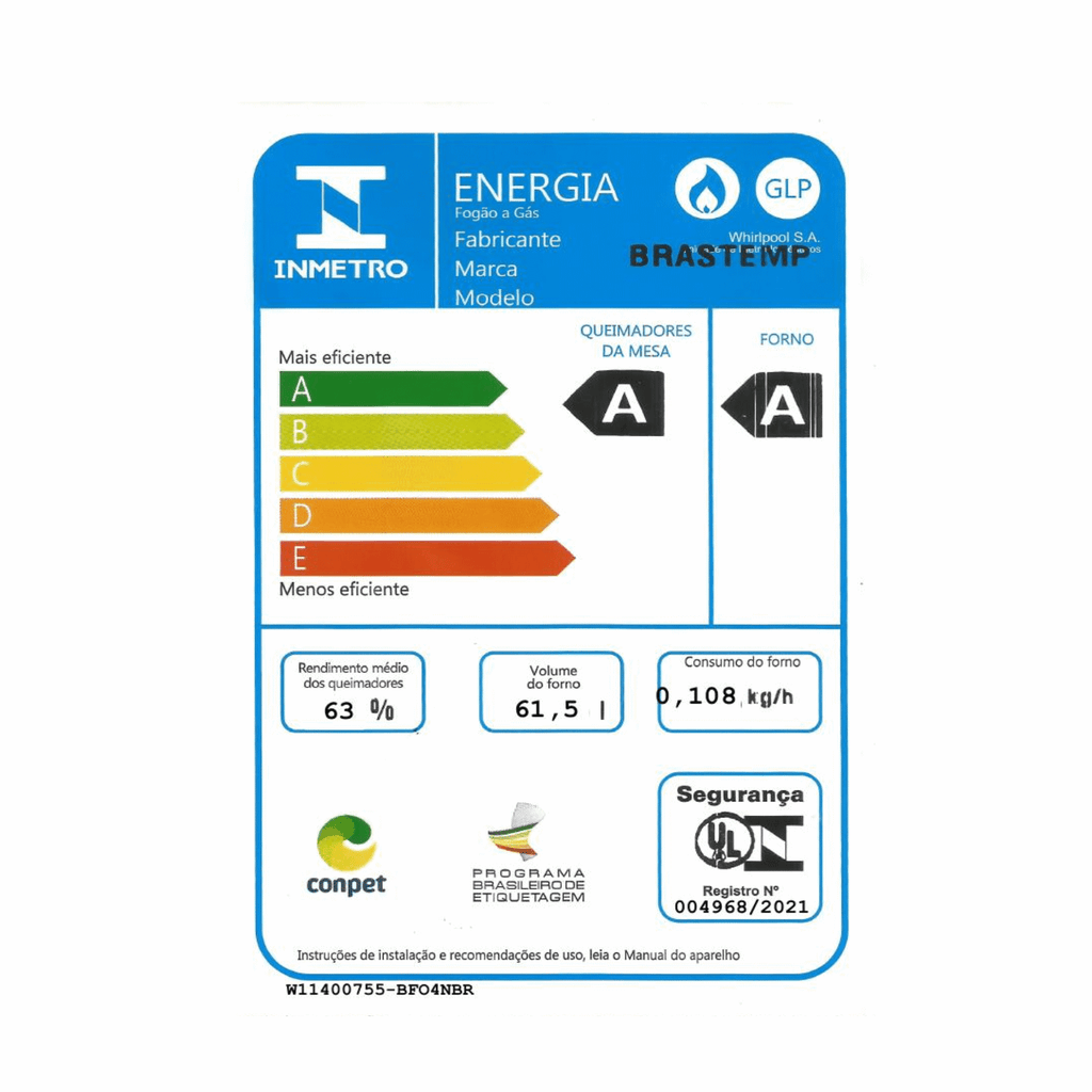 Fogão 4 Bocas Brastemp BFO4NBR Piso Duas Prateleiras com Alturas Ajustáveis Inox Bivolt