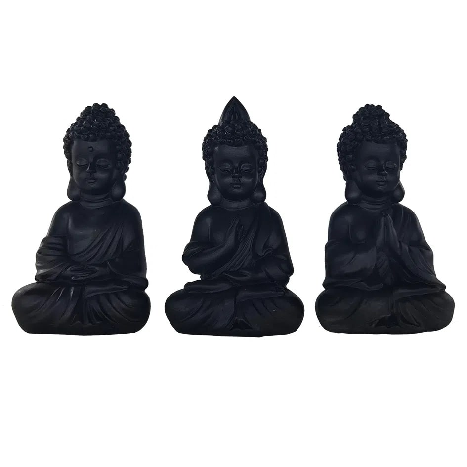 Conjunto 3 Peças Decorativas Resina Preto
