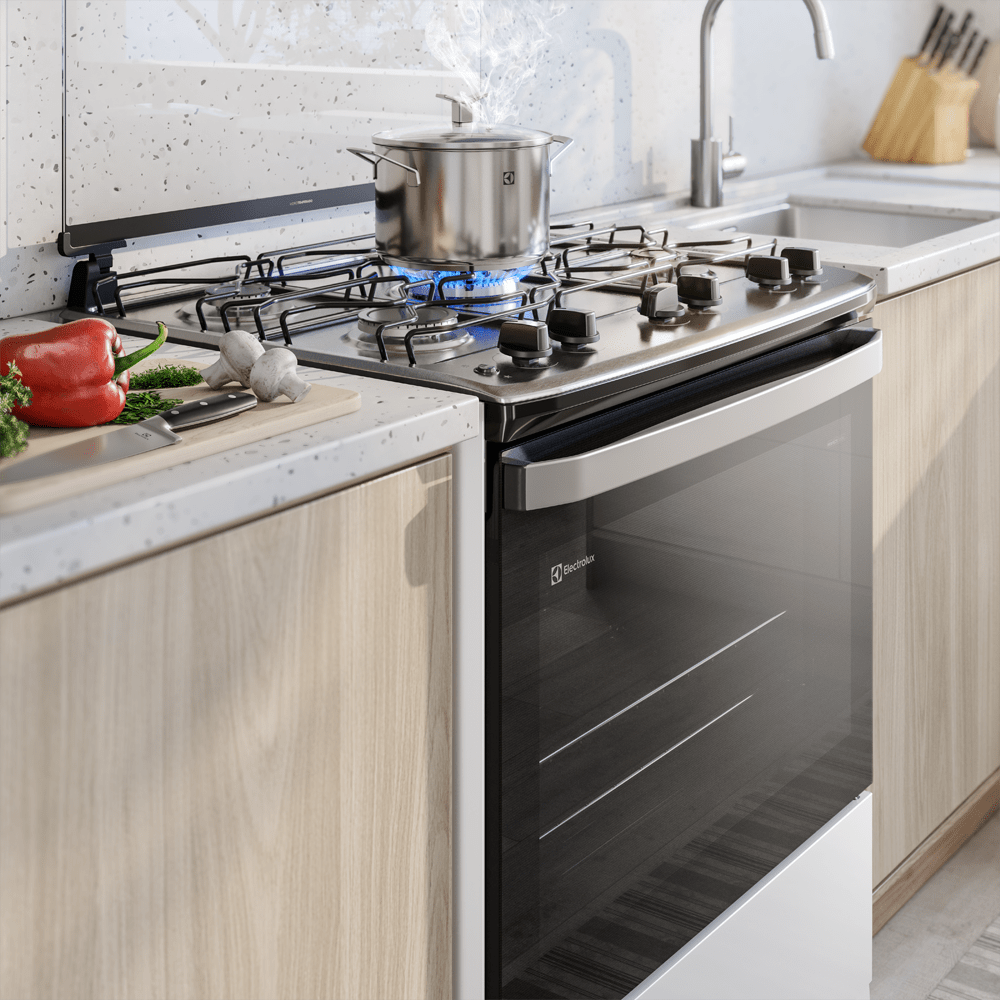 Fogão 5 Bocas Electrolux Efficient FE5IB com Mesa Inox, PerfectCook e VaporBake Branco Bivolt