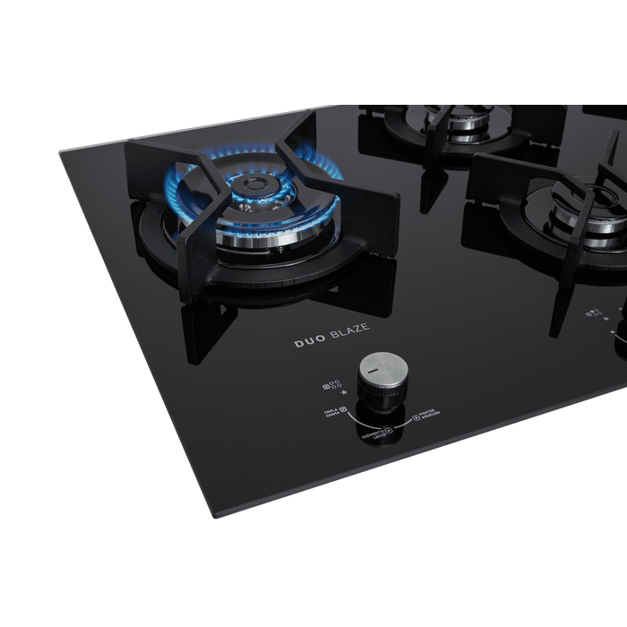 Cooktop à Gás Fischer 5 Bocas Infinity Duo Blaze Tripla Chama Mesa Vidro Preto Bivolt