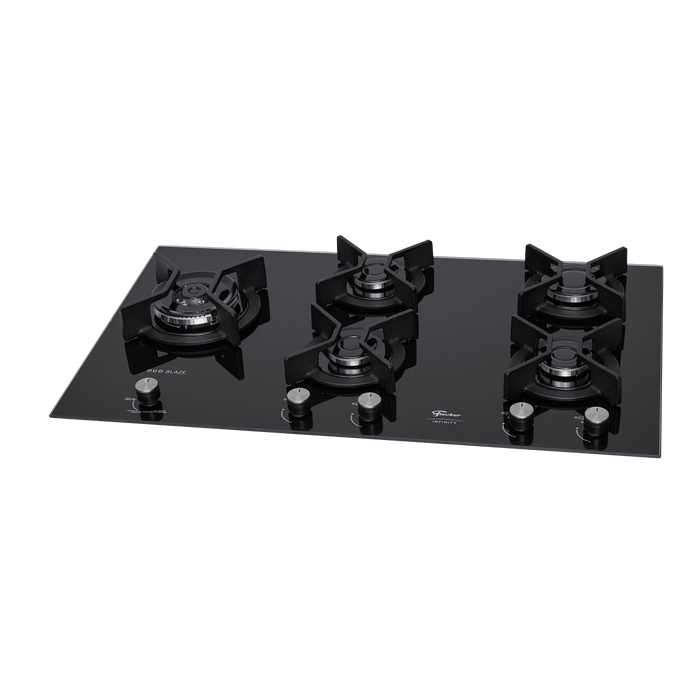 Cooktop à Gás Fischer 5 Bocas Infinity Duo Blaze Tripla Chama Mesa Vidro Preto Bivolt