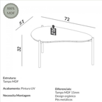 Mesa de Centro Orgânica Dalla Costa 70cm TB628 Pés Dourados Freijó