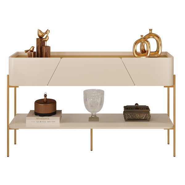 Aparador Liara DJ Móveis 140cm 1 Gaveta Off White Pés em Dourado