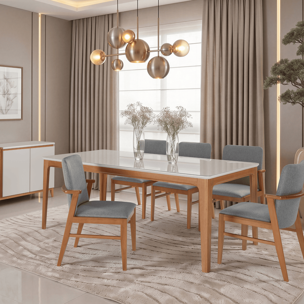 Mesa Retangular Betina Artsoli 180x100cm Tampo de Vidro Off White