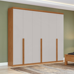 Roupeiro Alonzo Lopas 231cm 6 Portas com Puxador em Madeira Amêndoa e Off White