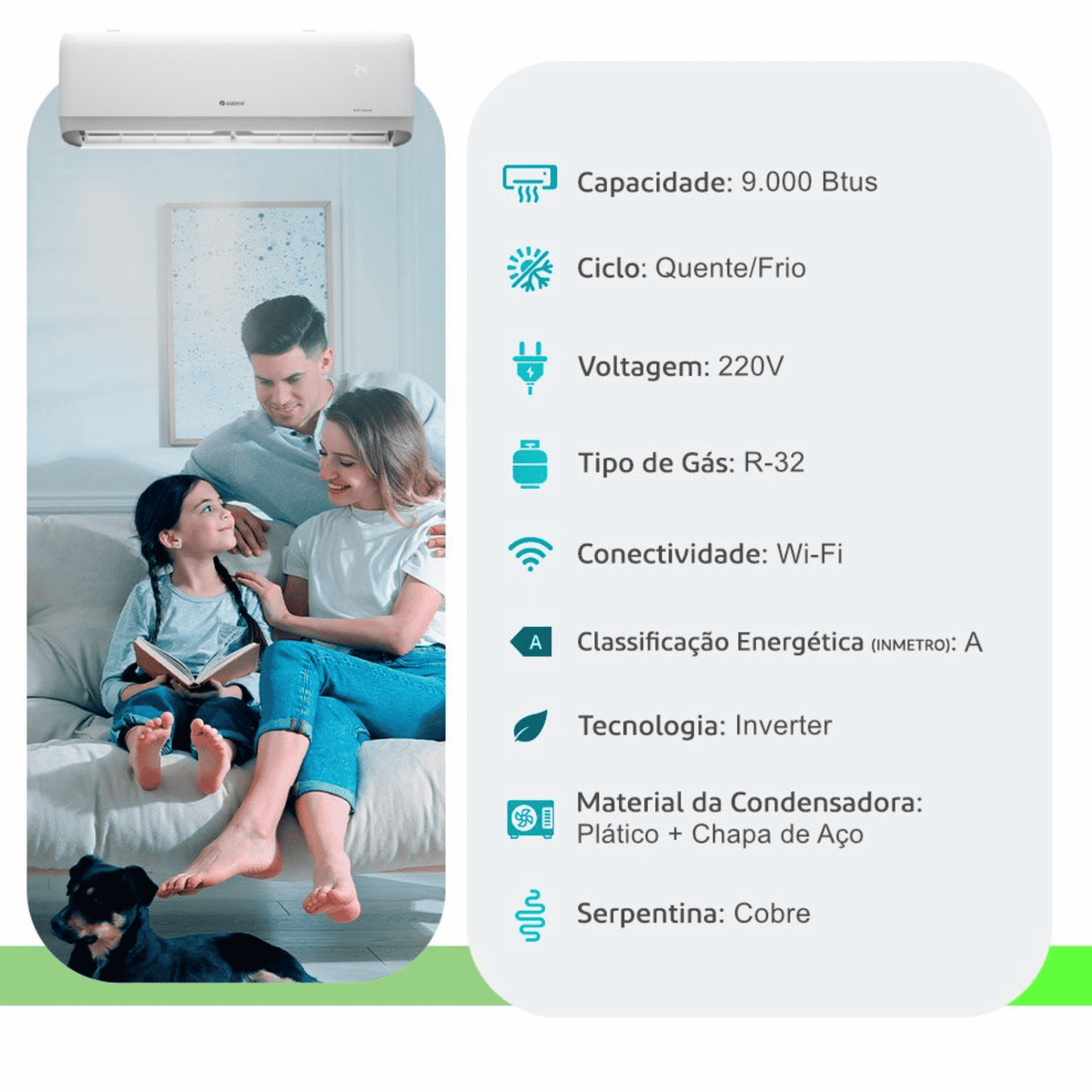 Ar-Condicionado Split Inverter Gree 9000 BTUs G-Side Quente e Frio 220V