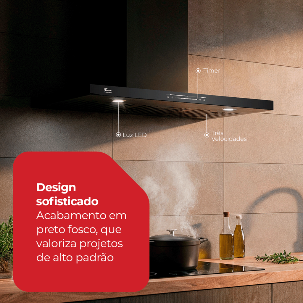 Coifa de Parede Fischer Platinium 90cm Controle por Gesto Preto 220V