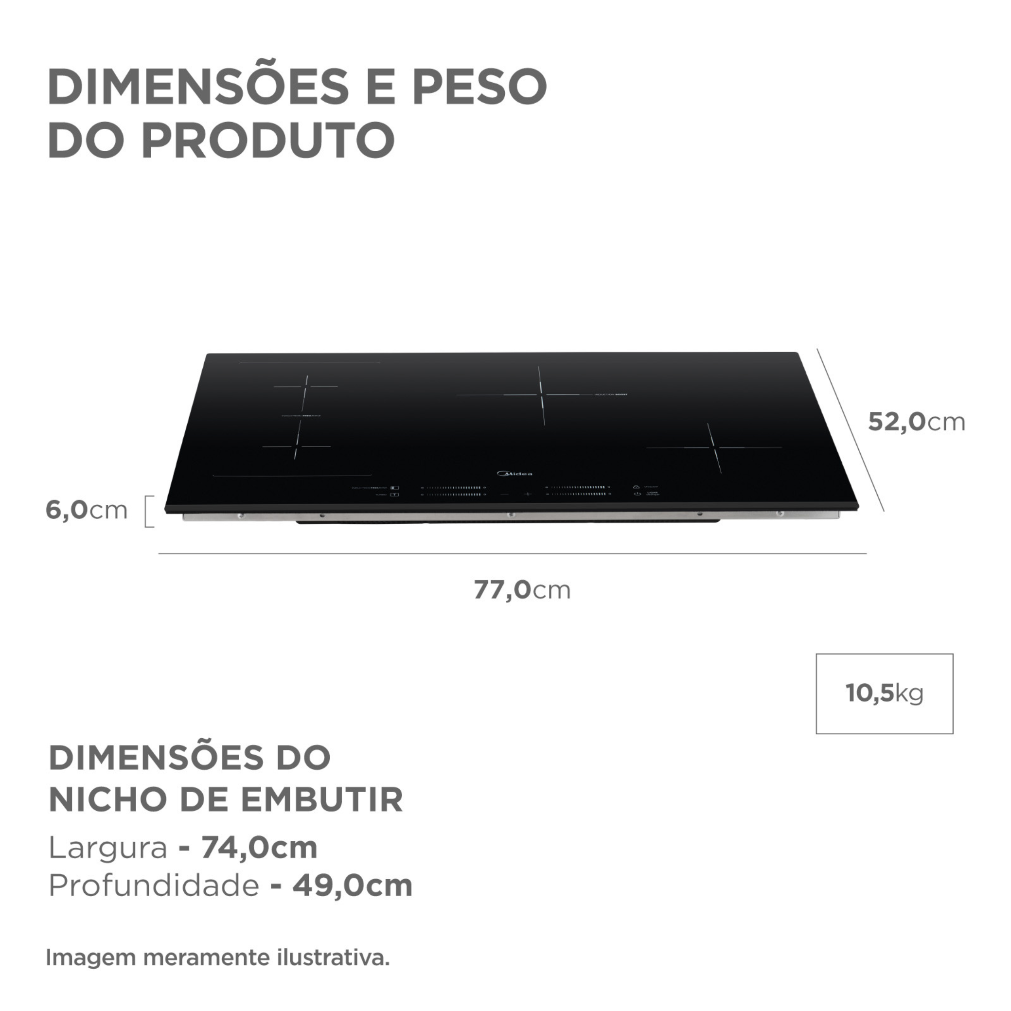 Cooktop Indução Midea 4 Bocas Freezone Even Pro Vitrocerâmica Preto 220V