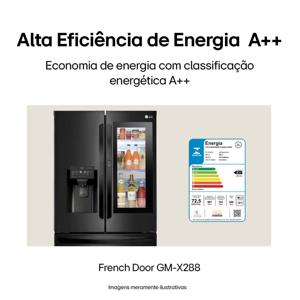 Refrigerador LG 660L 3 Portas French Door Inverse InstaView Inverter Água e Gelo na Porta Inox Black 220V