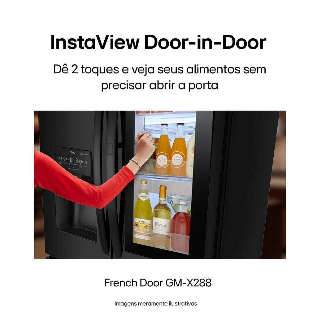 Refrigerador LG 660L 3 Portas French Door Inverse InstaView Inverter Água e Gelo na Porta Inox Black 220V
