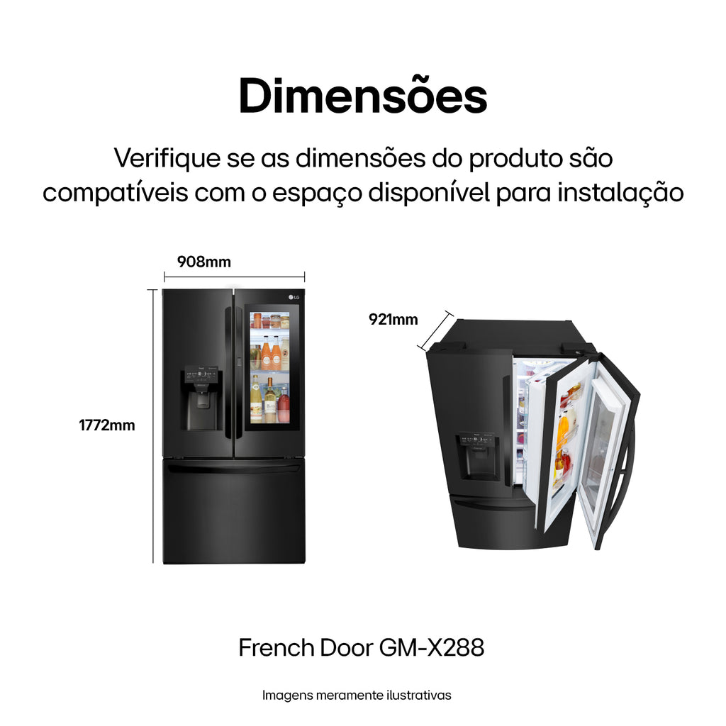 Refrigerador LG 660L 3 Portas French Door Inverse InstaView Inverter Água e Gelo na Porta Inox Black 220V