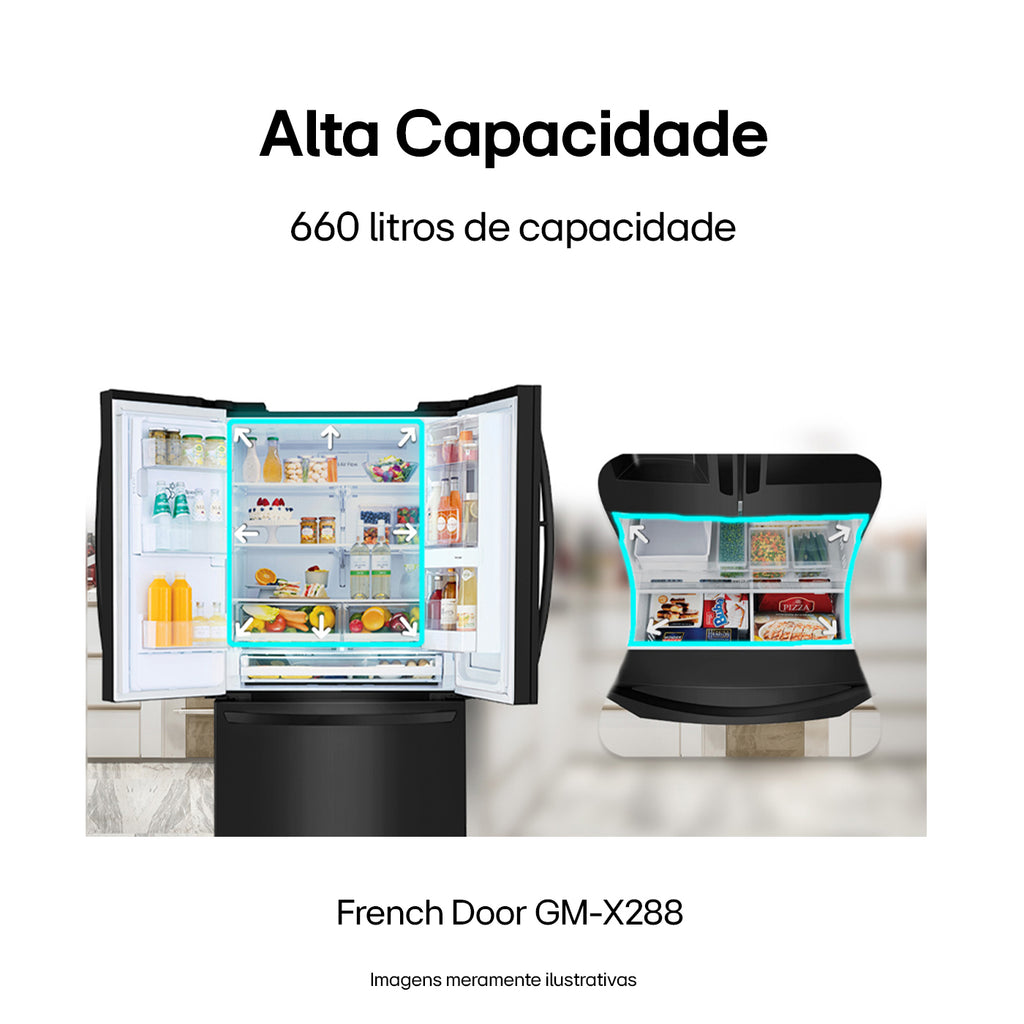 Refrigerador LG 660L 3 Portas French Door Inverse InstaView Inverter Água e Gelo na Porta Inox Black 220V