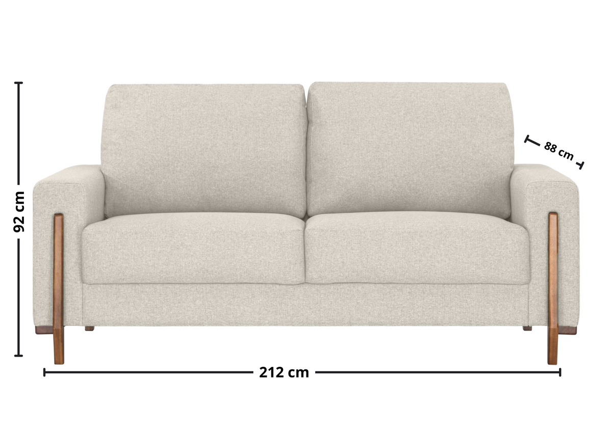 Sofá Living MH4244 212cm Herval 2 assentos Pé Madeira Linho Areia