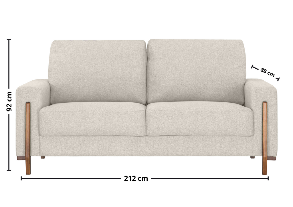 Sofá Living MH4244 212cm Herval 2 assentos Pé Madeira Linho Areia