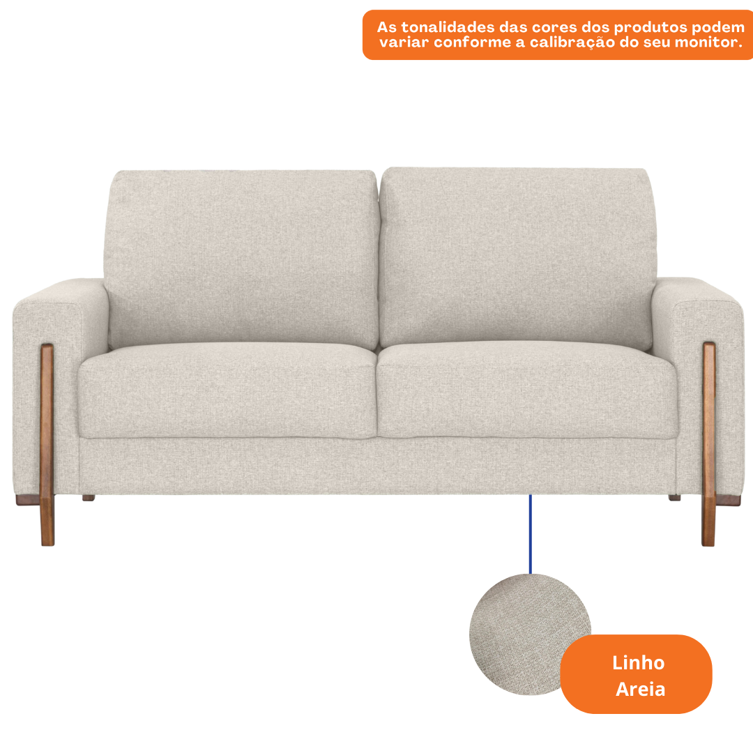 Sofá Living MH4244 212cm Herval 2 assentos Pé Madeira Linho Areia