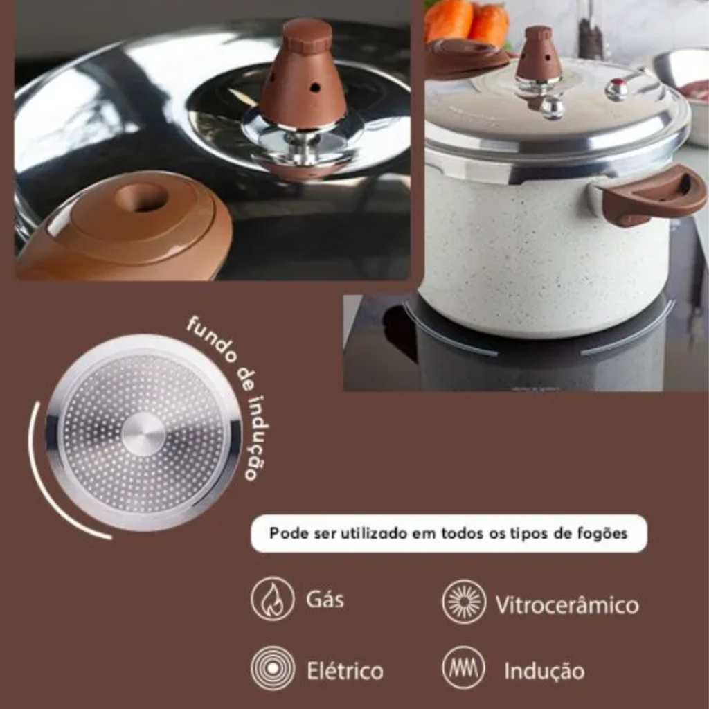 Panela de Pressão Ceramic Life Brinox 6,8L Indução Pressure Vanilla