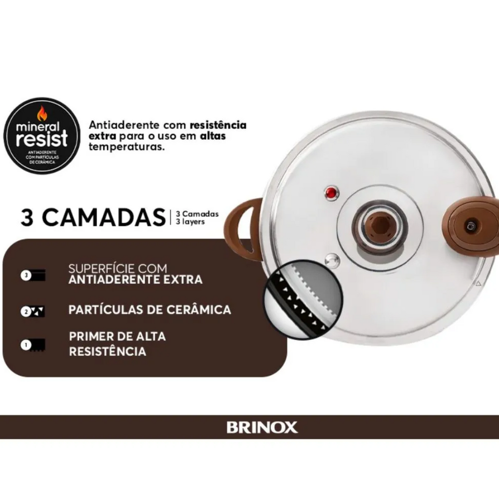 Panela de Pressão Ceramic Life Brinox 6,8L Indução Pressure Vanilla