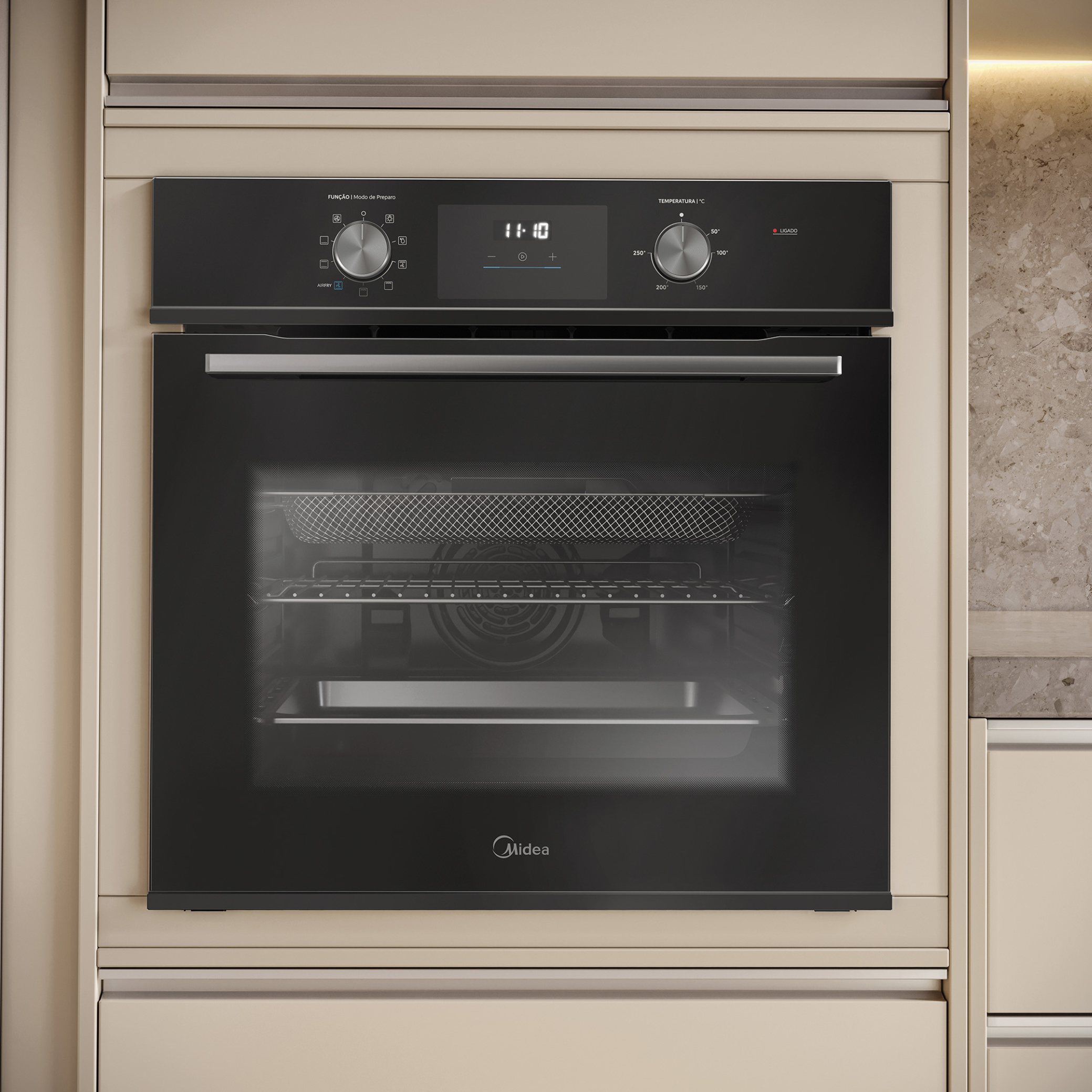 Forno de Embutir Elétrico Midea 80L TSD80P2 com Função AirFryer Preto 220V