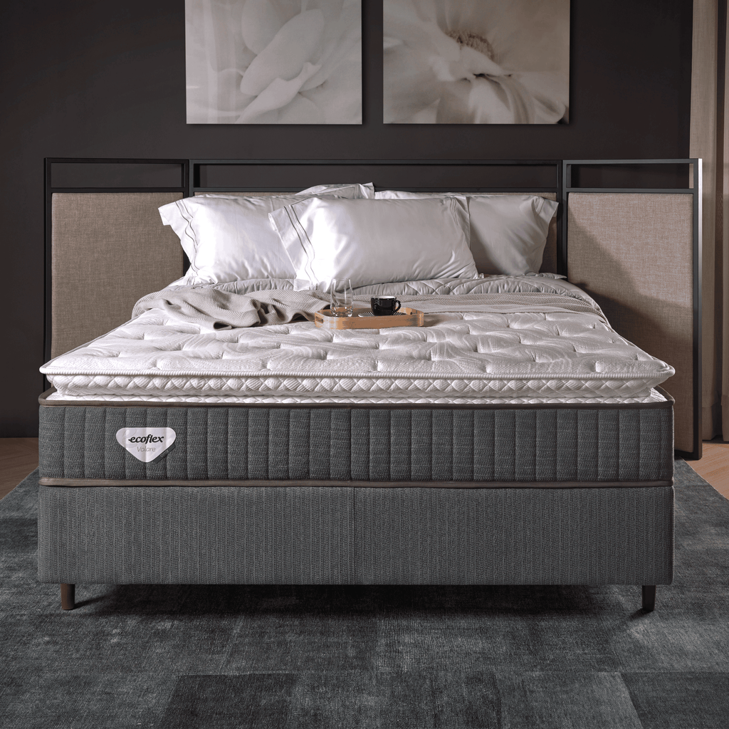 Conjunto Cama Box Comfy Queen Ecoflex 158x198x76cm Molas Ensacadas Grafite
