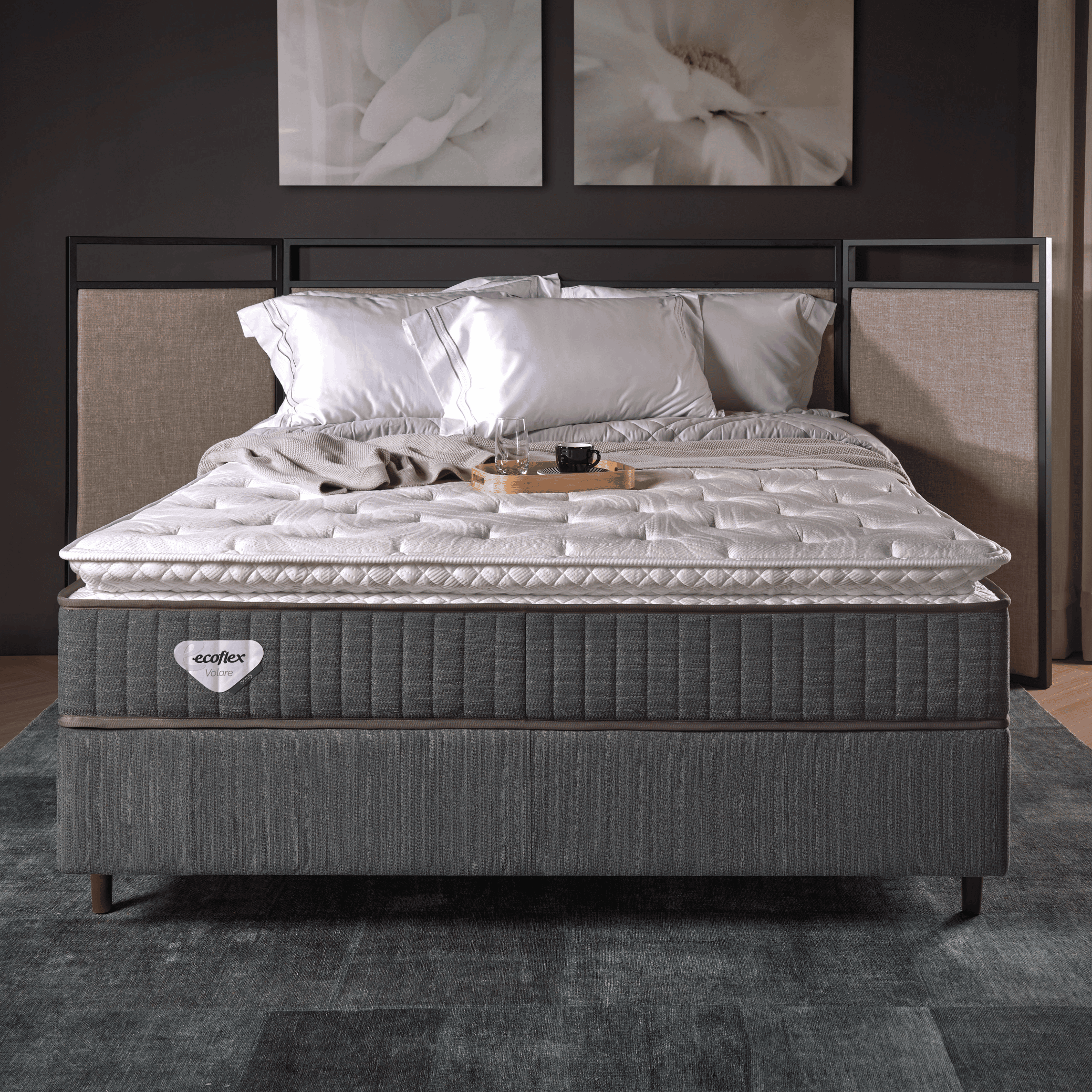 Conjunto Cama Box Comfy Queen Ecoflex 158x198x76cm Molas Ensacadas Grafite