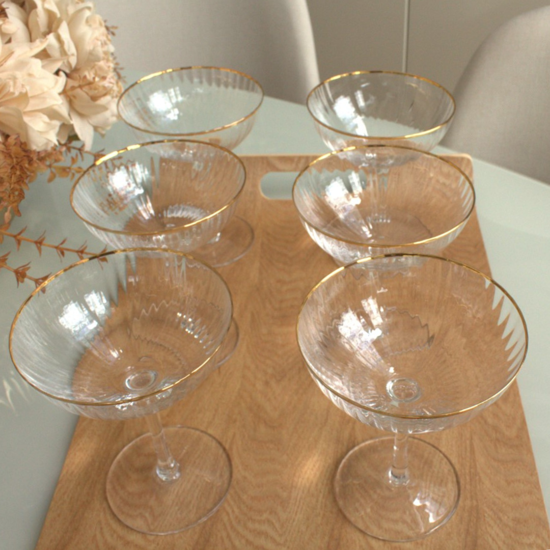 Jogo de 6 Taças Coupe Rojemac Lines Fio Ouro em Cristal 250ml