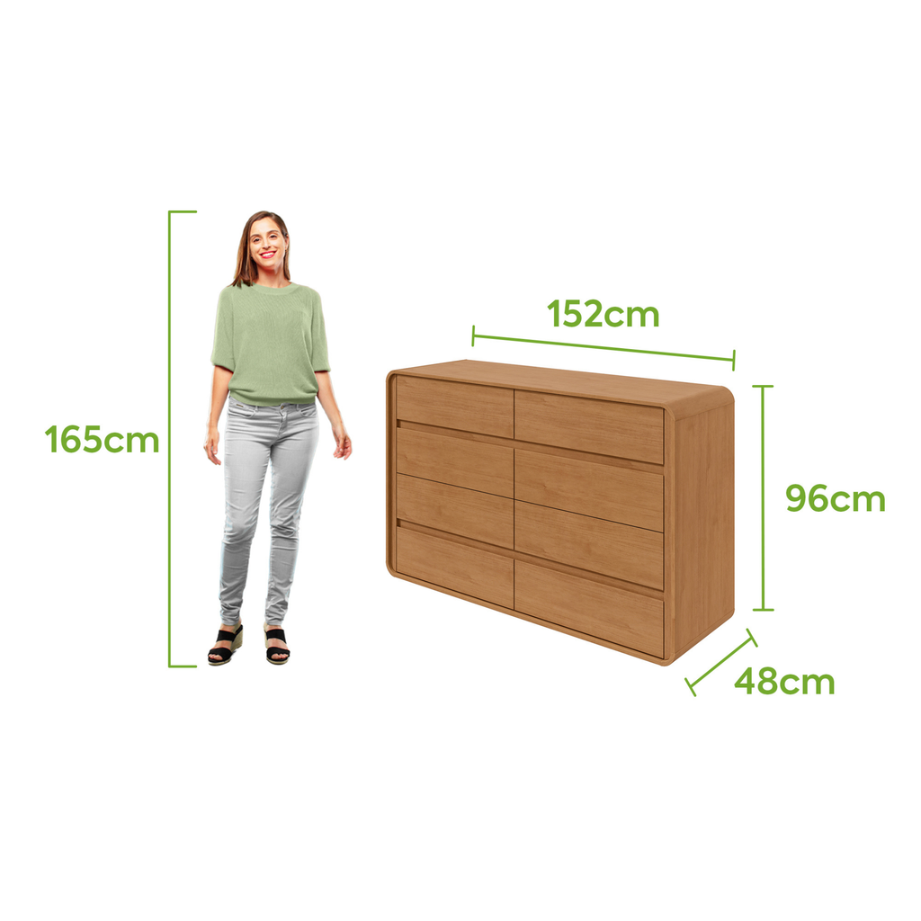 Cômoda Loop II Lopas 8 Gavetas 152cm Amêndoa Clean