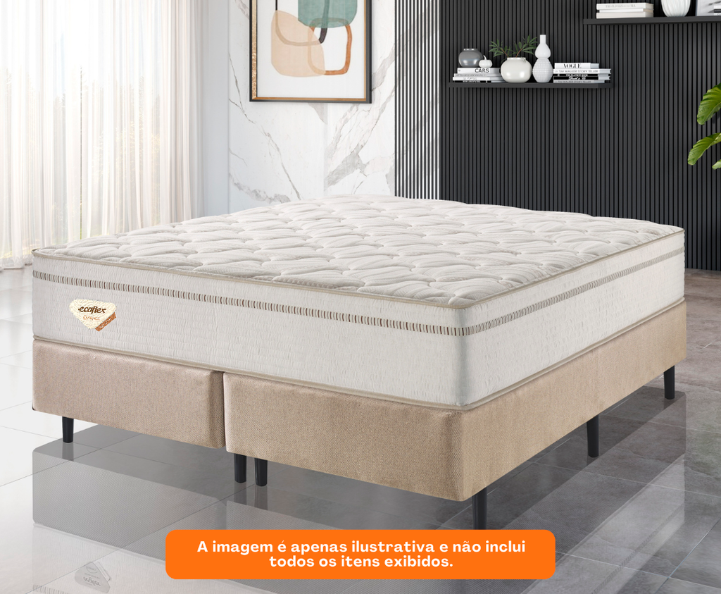 Conjunto Cama Box High Spring Queen Ecoflex 158x198x70cm Molas Superlastic Bege