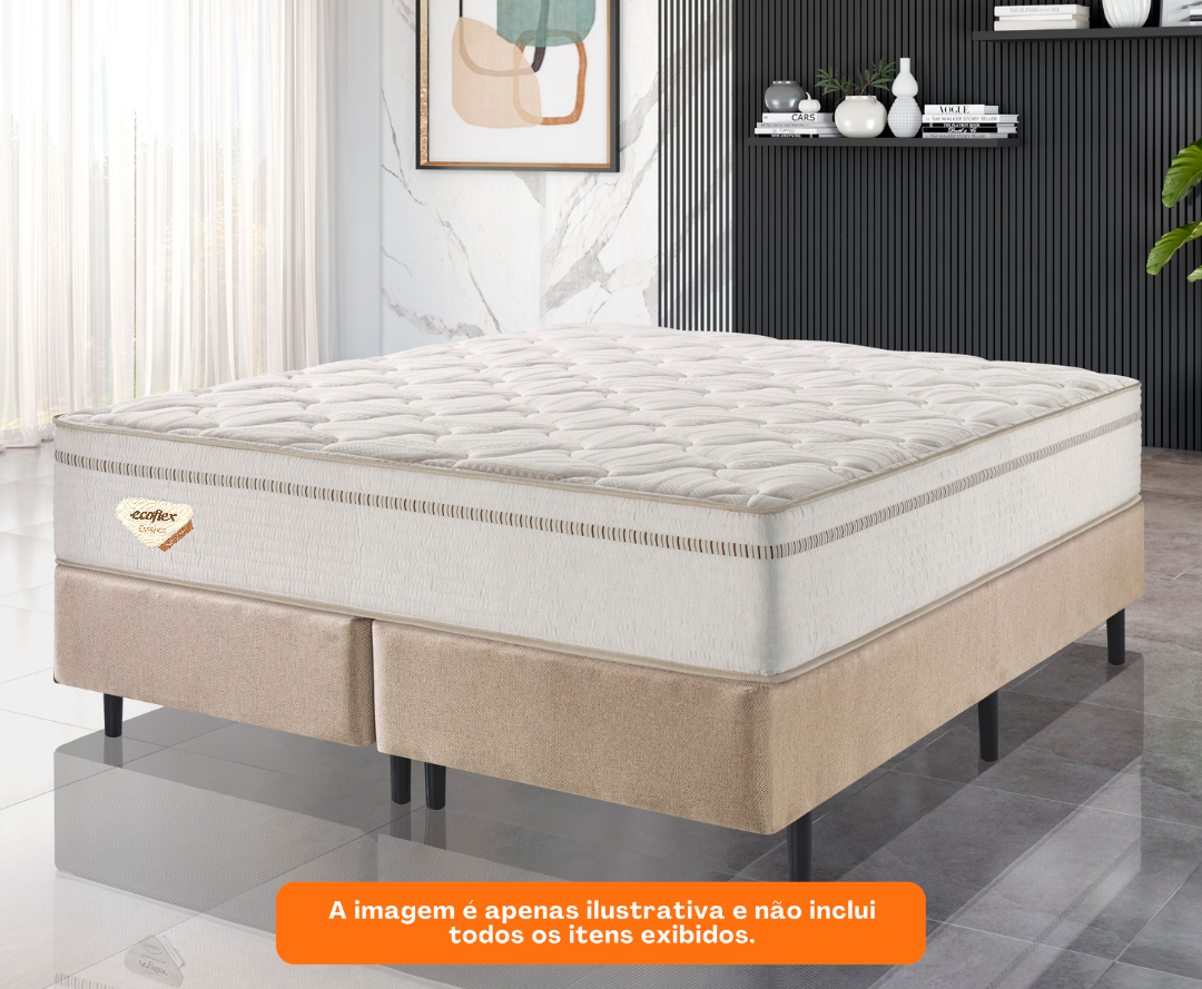 Conjunto Cama Box High Spring Queen Ecoflex 158x198x70cm Molas Superlastic Bege