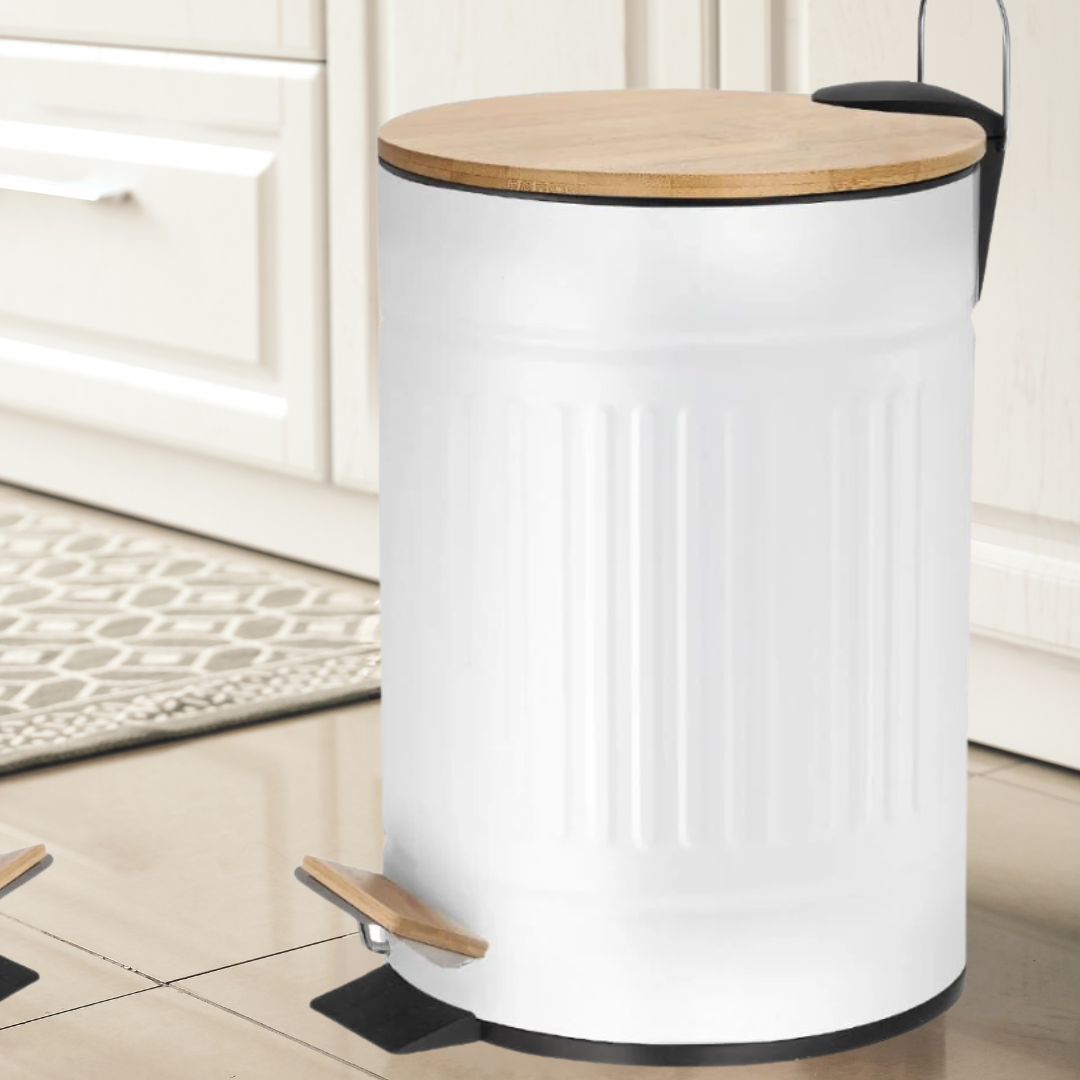 Lixeira Fluted 12L  Jolitex com Pedal Branco