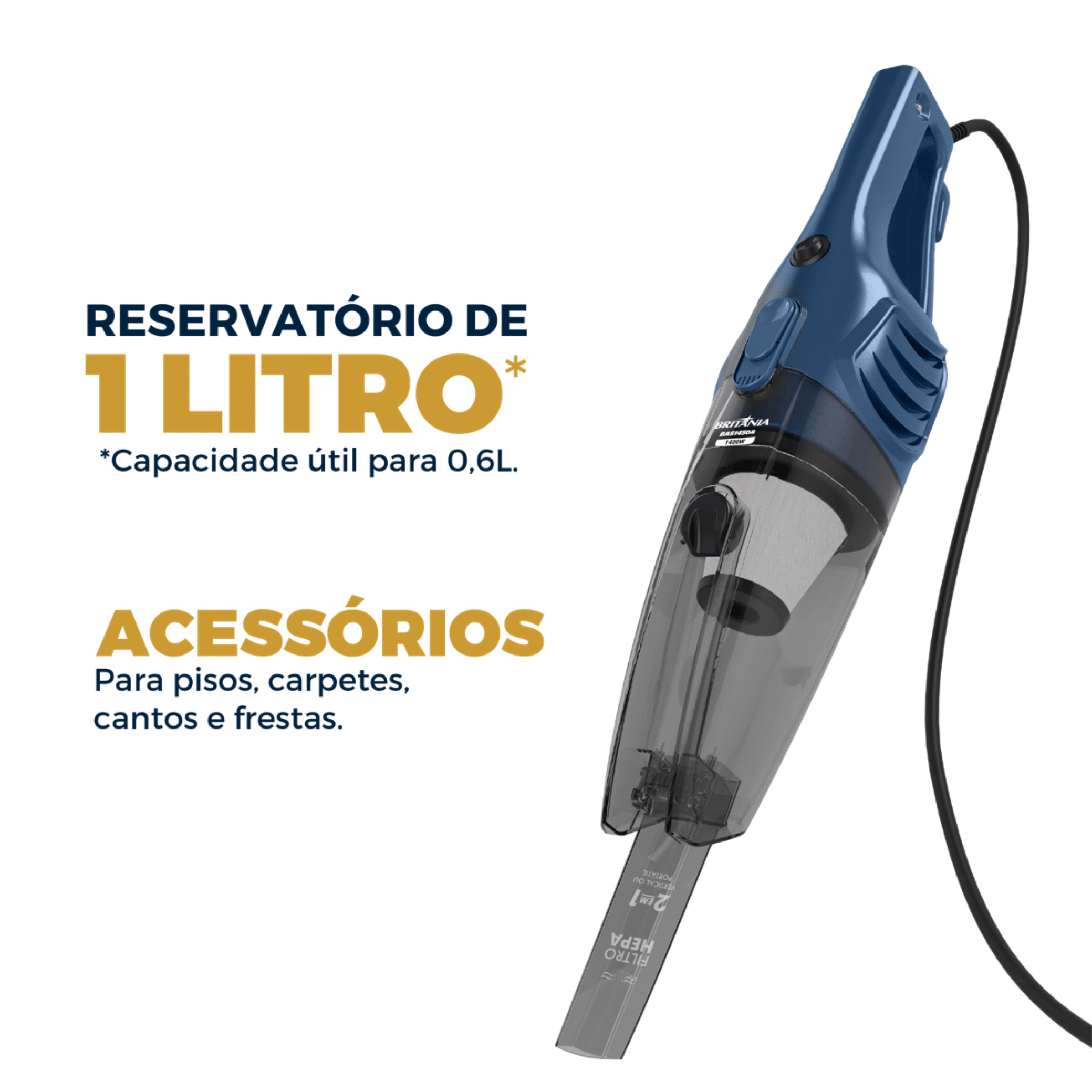 Aspirador de Pó Vertical 2 em 1 Britania BAS1450A Azul 220V