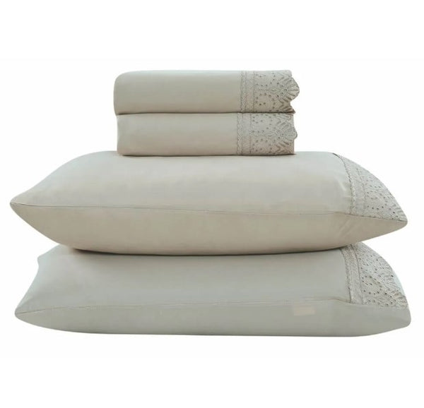 Jogo de Roupa de Cama King 4 Peças Hedrons Rendas Toque de Algodão Antilope