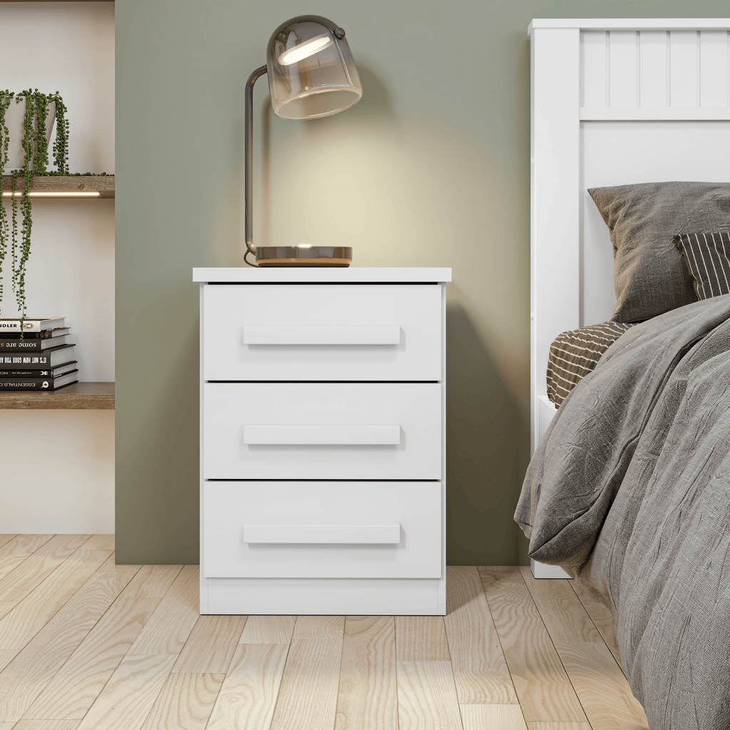 Mesa de Cabeceira Baião Lopas 3 Gavetas Branco